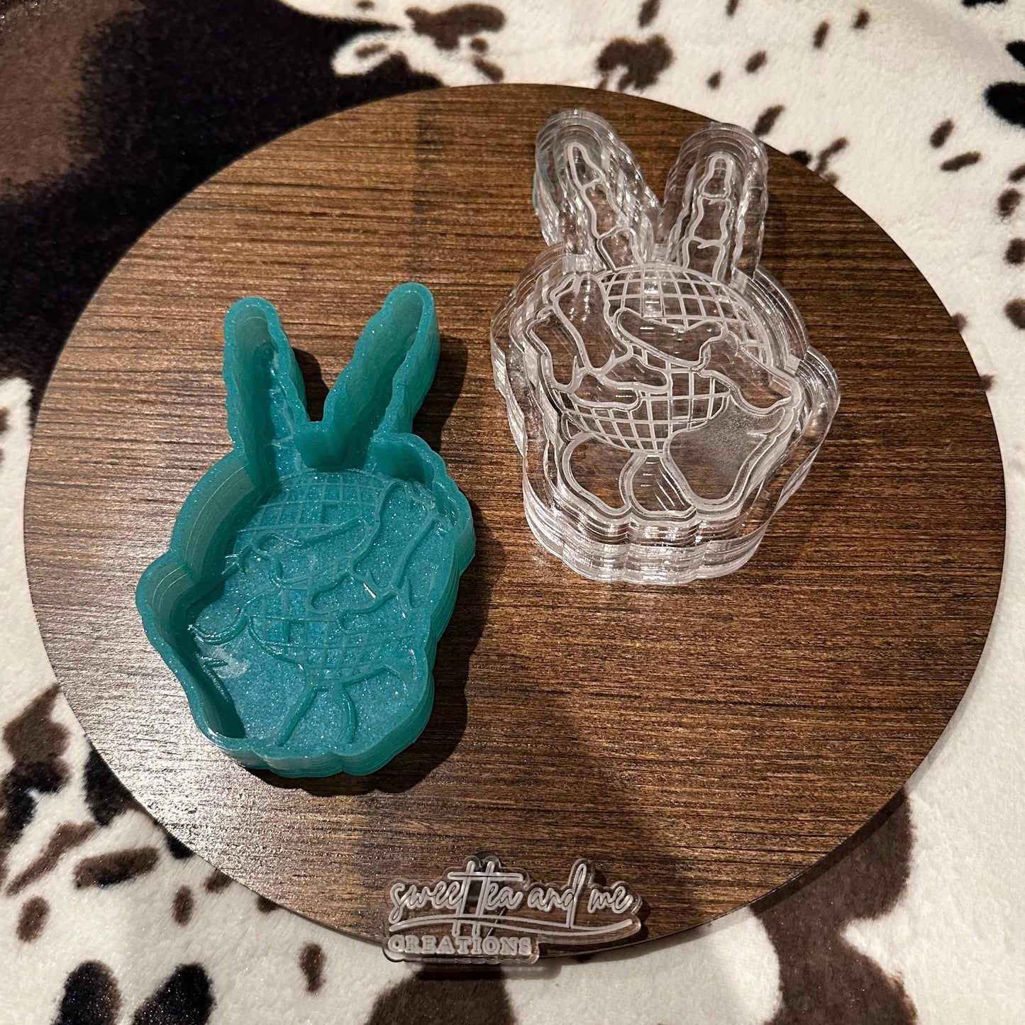 Peace Sign Skellie Hand w/ Disco Ball Silicone Mold - Casandra